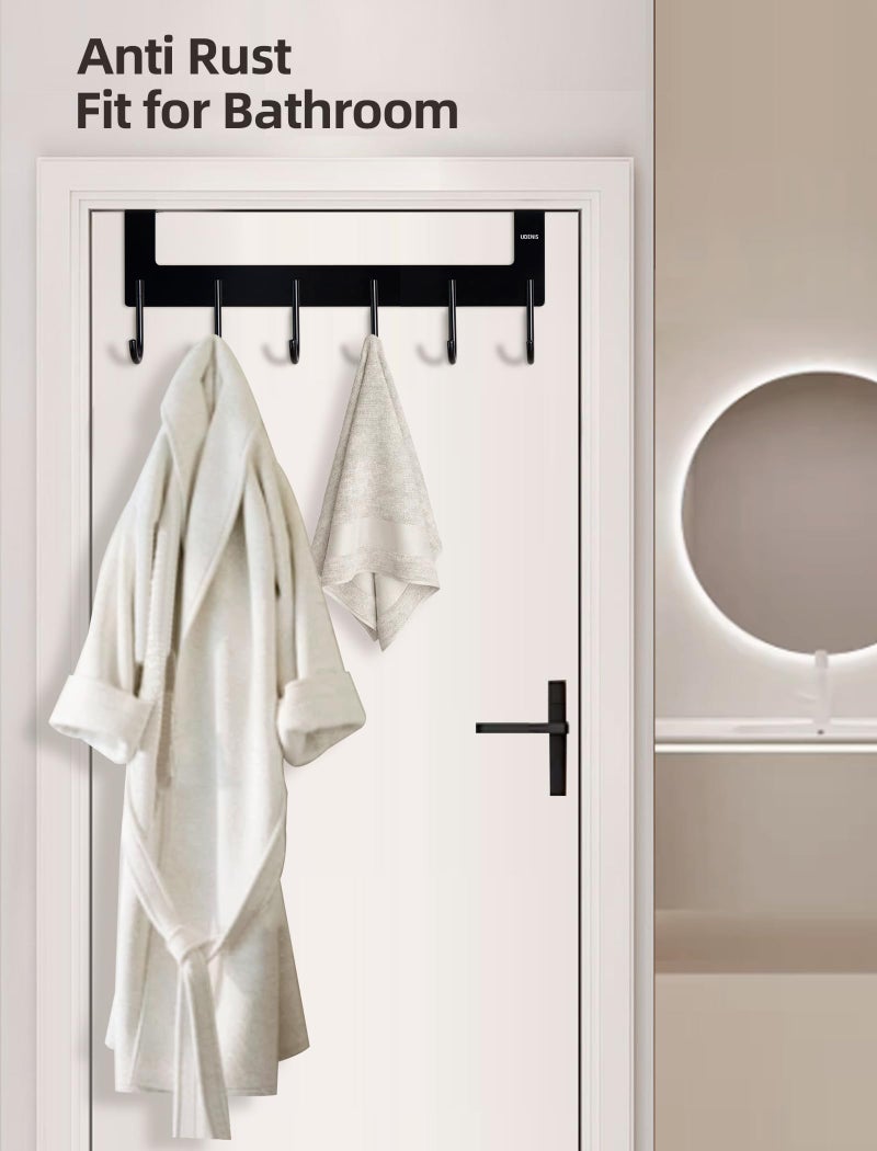 UDENIS Over Door Hanger, Aluminum Over The Door Towel Rack Hooks with 6 Hook for Hanging Towel Robe Coat Bathroom Bedroom, Towel Rails, Metal Black - Image 4